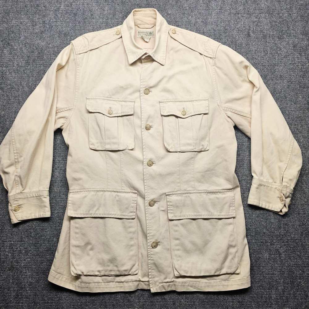 Banana Republic Vintage Safari Travel Jacket Tan Cotton Field Coat Small